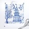 Chinoiserie Blue White Toile Pagoda Landscape And Asian Art Custom Printed Fabric by Spoonflower Various Fabrics by the Yard or Fat Quarter